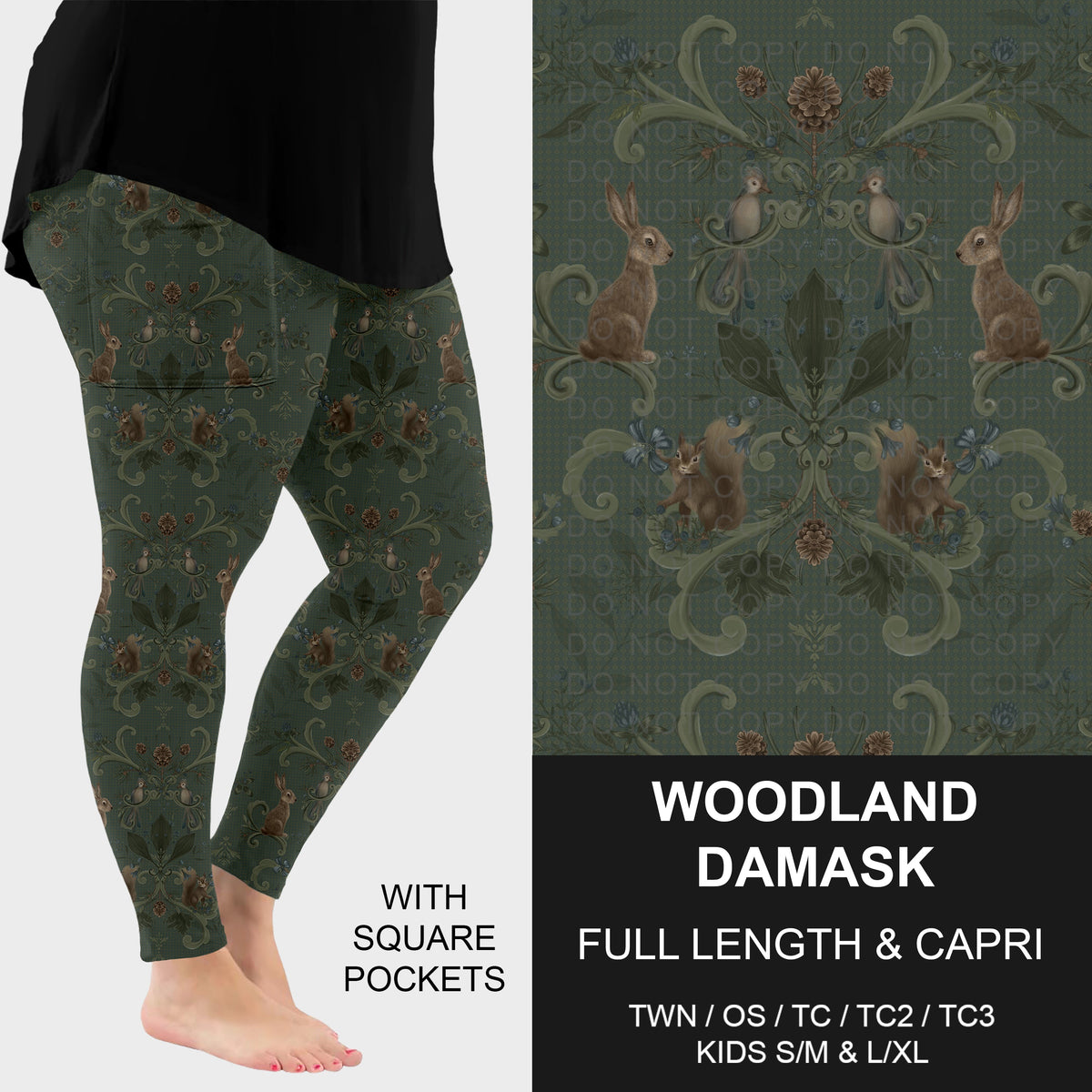 B316 - Preorder Woodland Damask Leggings w/ Pockets (Closes 10/11. ETA: mid Dec.)