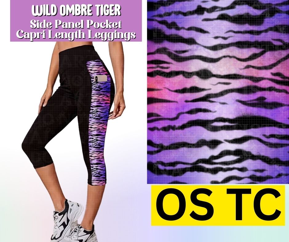 Wild Ombre Tiger Side Panel Pocket Capri Length Leggings