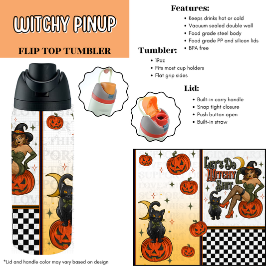 Witchy Pinup Flip Top Tumbler