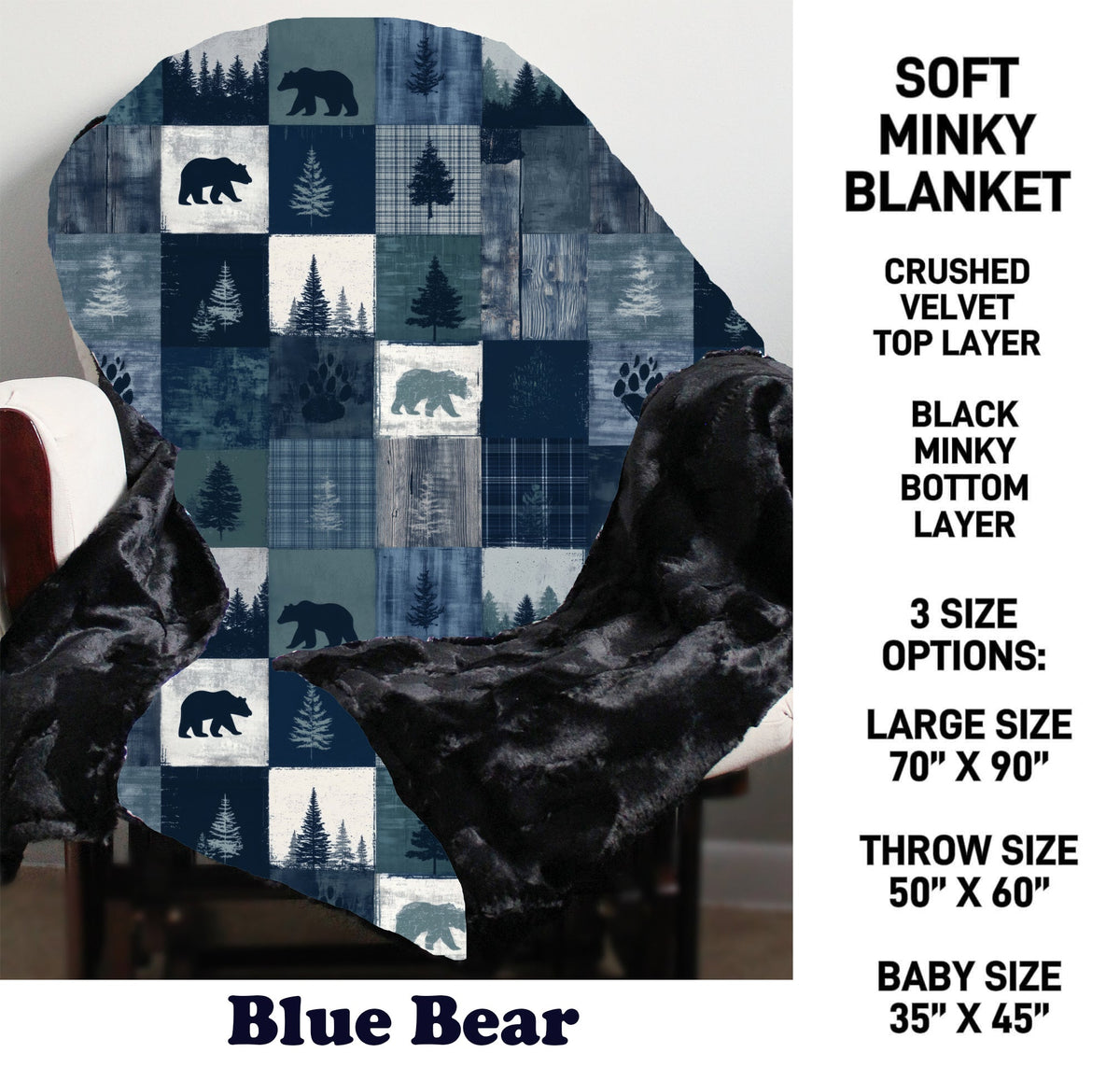 MN8K - Blue Bear Minky Blanket - Preorder Due 10/18 ETA: Early Dec