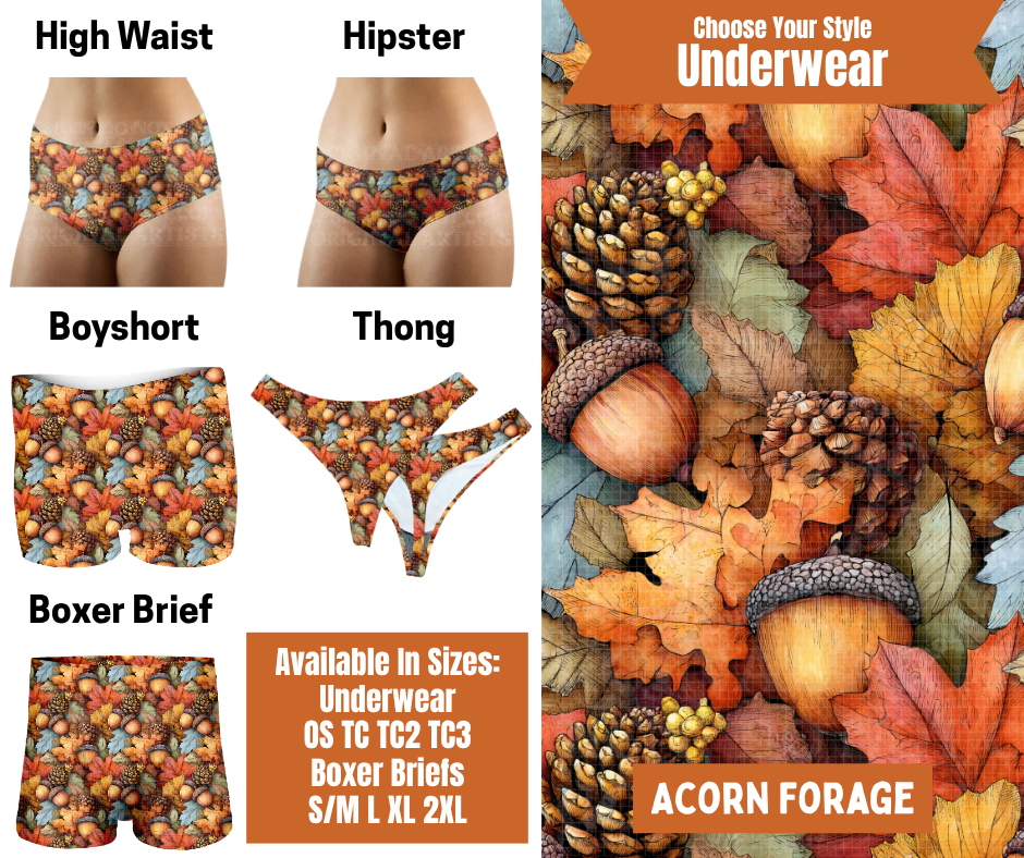 Preorder! Closes 7/30. ETA Oct. Acorn Forage Hipster, High Waist, Boyshort, & Thong Underwear & Boxer Briefs