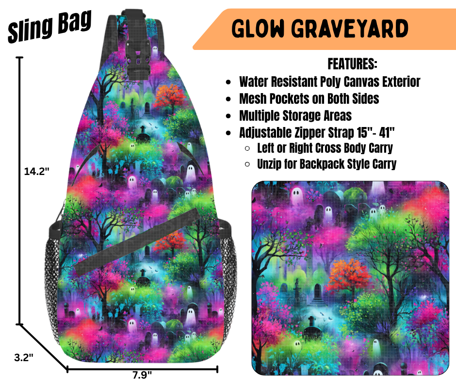 Preorder! Closes 6/22. ETA Sept. Glow Graveyard Sling Bag