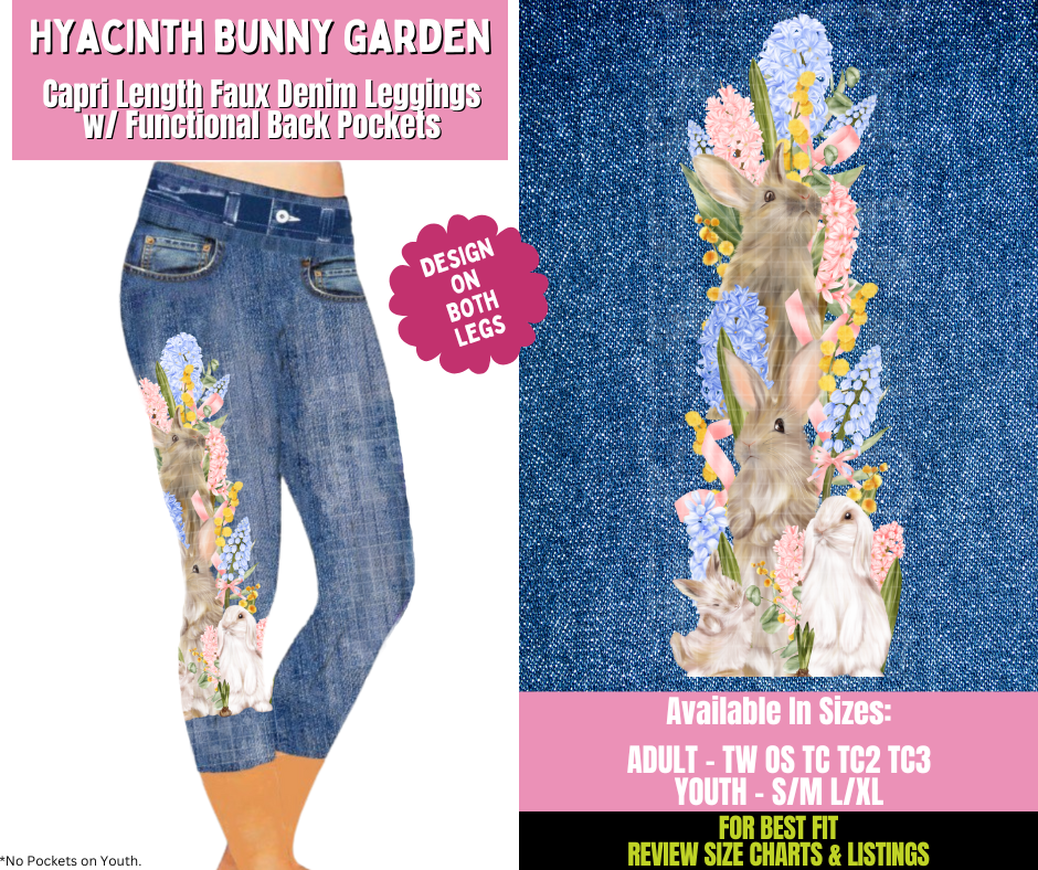 Preorder! Closes 1/21. ETA April. Hyacinth Bunny Garden Capri Leggings w/ Side Leg Designs