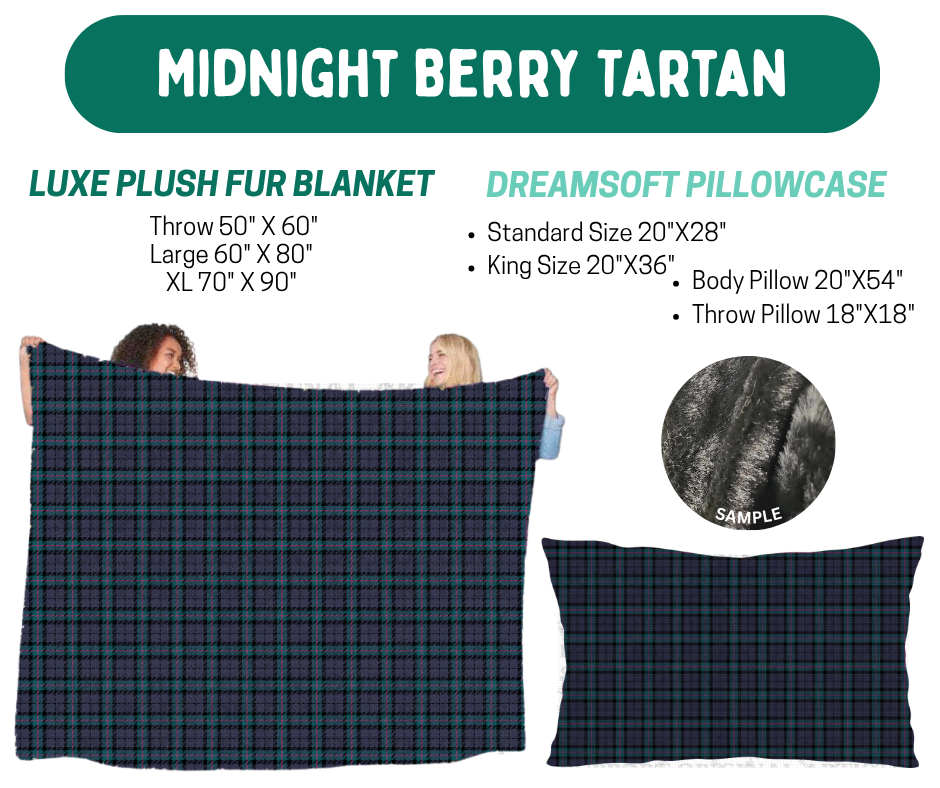 Preorder! Closes 10/12. ETA Jan. Midnight Berry Tartan Plush Fur Blanket and/or DreamSoft Pillowcase
