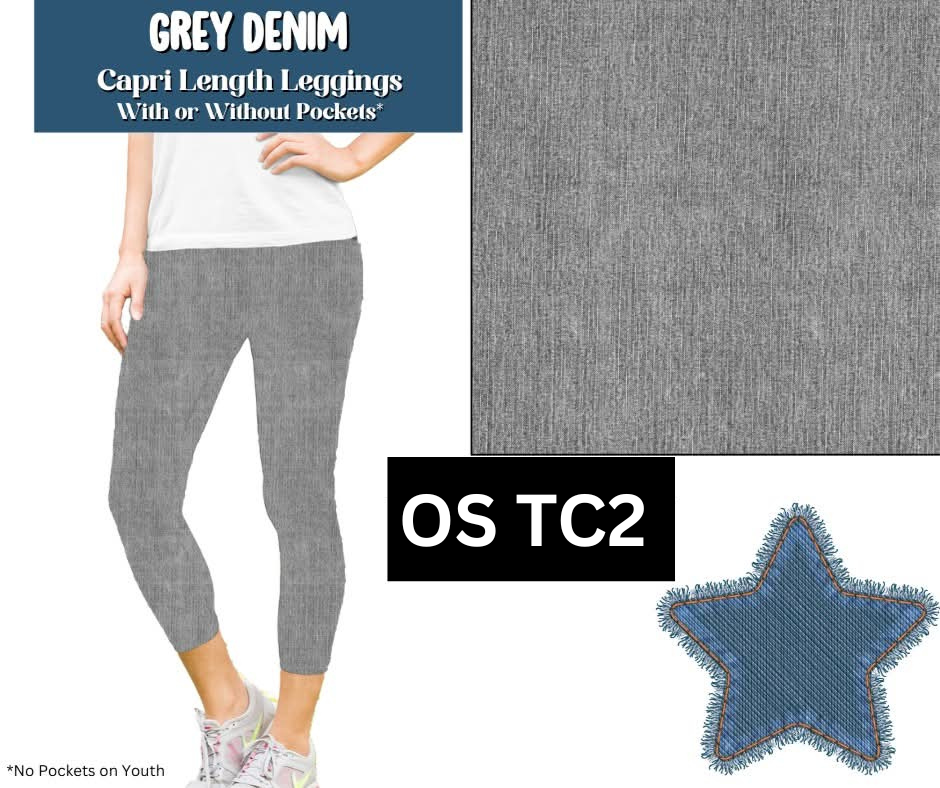 Grey Denim Capri Length Leggings w/ Pockets