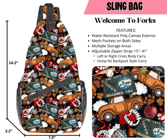 Preorder! Closes 9/17. ETA Dec. Welcome to Forks Sling Bag