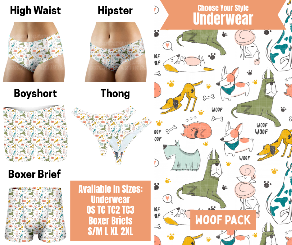Preorder! Closes 11/5. ETA Feb. Woof Pack Hipster, High Waist, Boyshort, & Thong Underwear & Boxer Briefs
