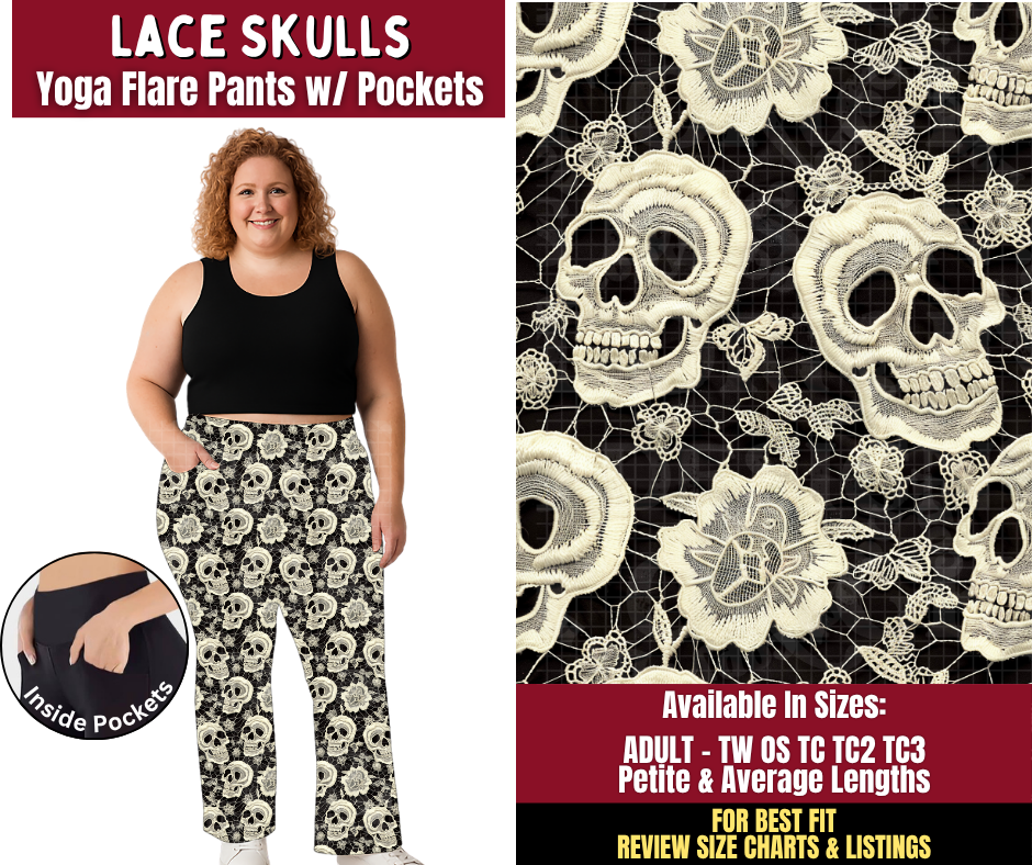 Preorder! Closes 9/28. ETA Dec. Lace Skulls Yoga Flare Pants