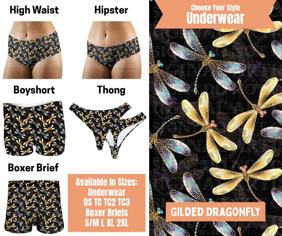Preorder! Closes 11/5. ETA Feb. Gilded Dragonfly Hipster, High Waist, Boyshort, & Thong Underwear & Boxer Briefs