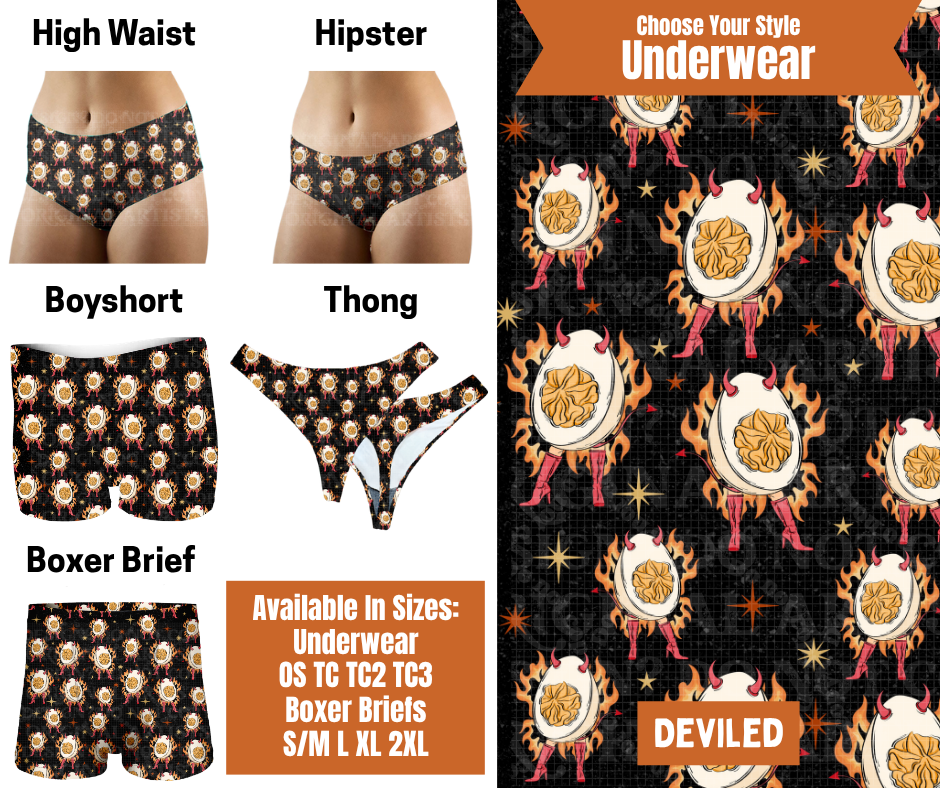 Preorder! Closes 7/30. ETA Oct. Deviled Hipster, High Waist, Boyshort, & Thong Underwear & Boxer Briefs