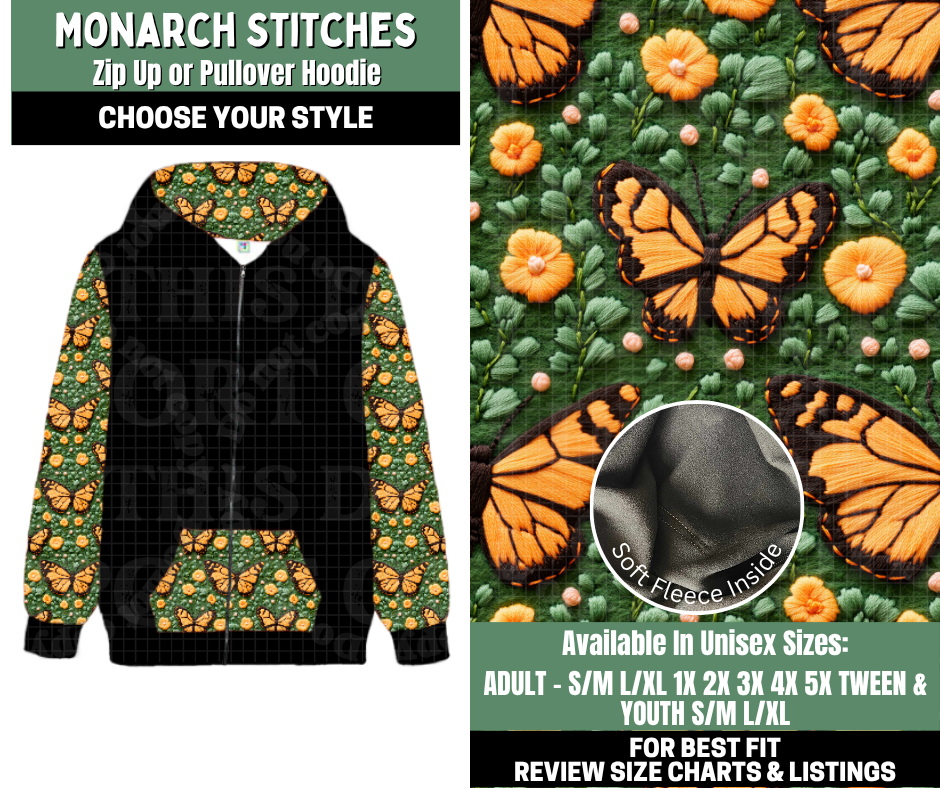 Preorder! Closes 12/4. ETA Feb. Monarch Stitches Zip-Up or Pullover Hoodie