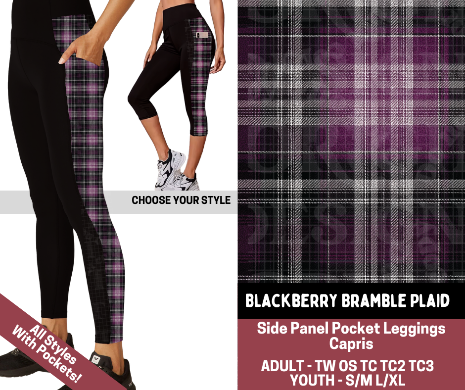 Preorder! Closes 7/23. ETA Oct. Blackberry Bramble Plaid Combo Side Panel Legging Lengths