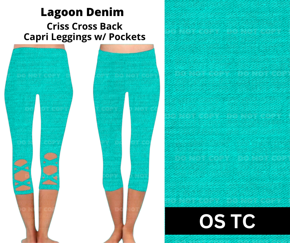 Lagoon Denim Criss Cross Capri w/ Pockets