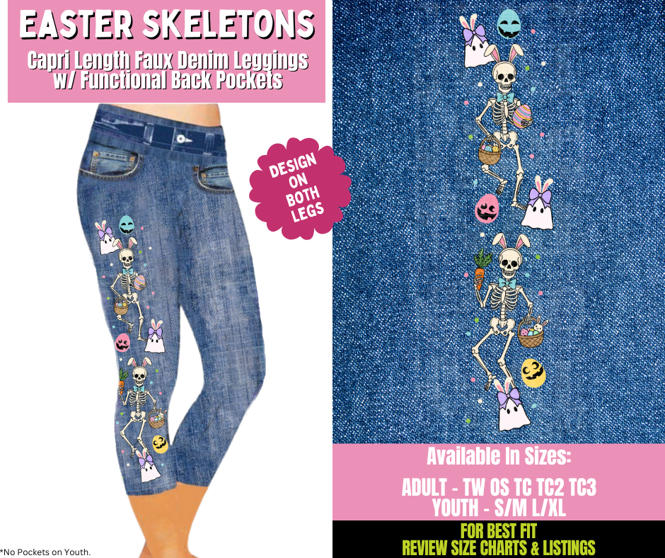 Preorder! Closes 1/21. ETA April. Easter Skeletons Capri Leggings w/ Side Leg Designs