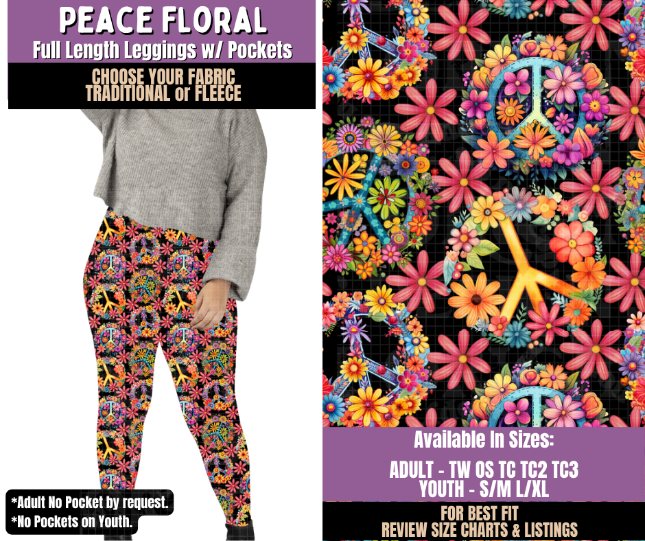 Preorder! Closes 9/23. ETA Dec. Peace Floral Leggings Choose Fleece or Traditional