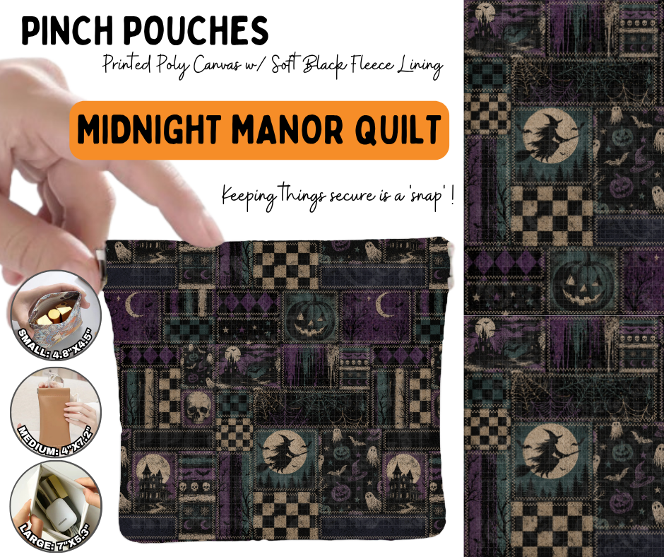 Preorder! Closes 6/17. ETA Sept. Midnight Manor Quilt Pinch Pouches in 3 Sizes