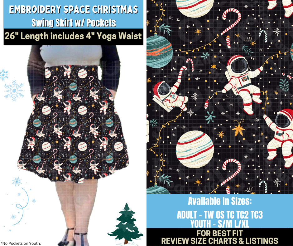 Preorder! Closes 8/28. ETA Nov. Embroidery Space Christmas Swing Skirt