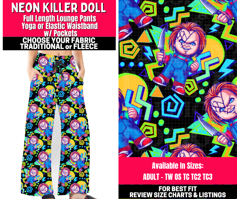 Preorder! Closes 10/23. ETA Jan. Neon Killer Doll Lounge Pants Choose Fleece or Traditional