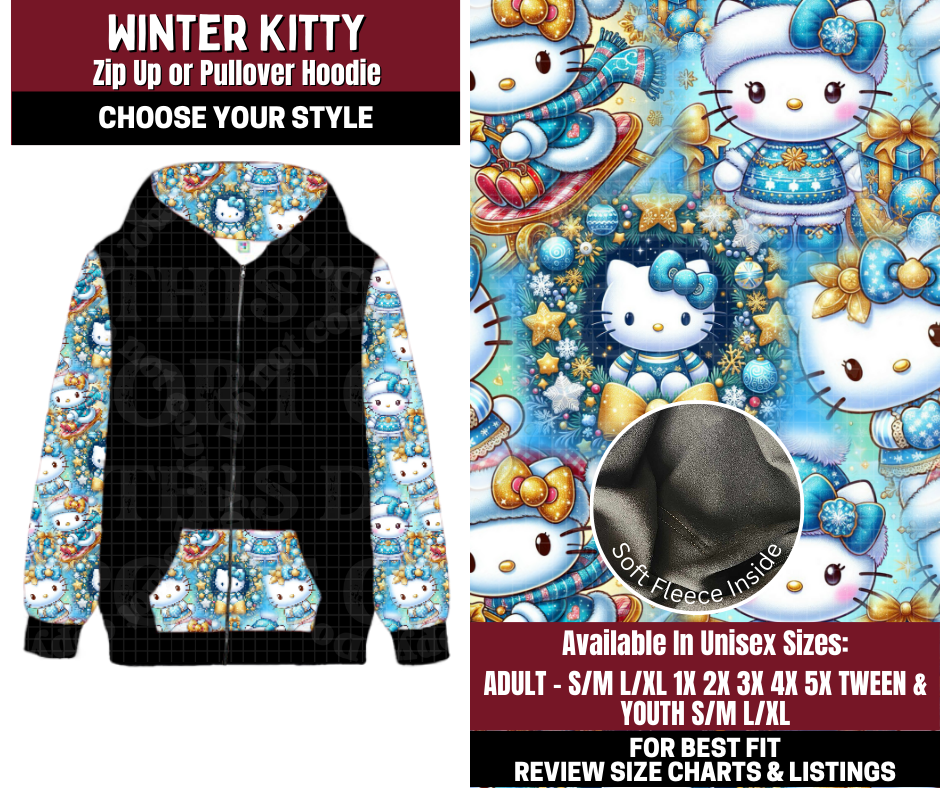 Preorder! Closes 10/22. ETA Jan. Winter Kitty Zip-Up or Pullover Hoodie