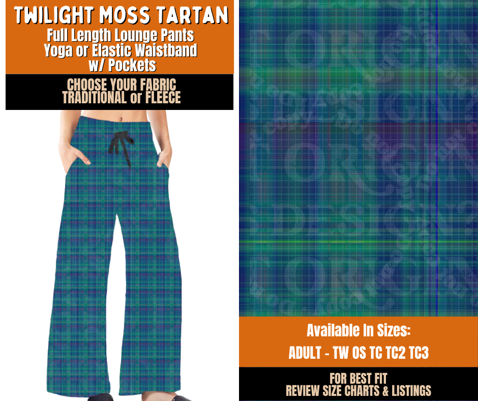 Preorder! Closes 11/2. ETA Feb. Twilight Moss Tartan Lounge Pants Choose Fleece or Traditional