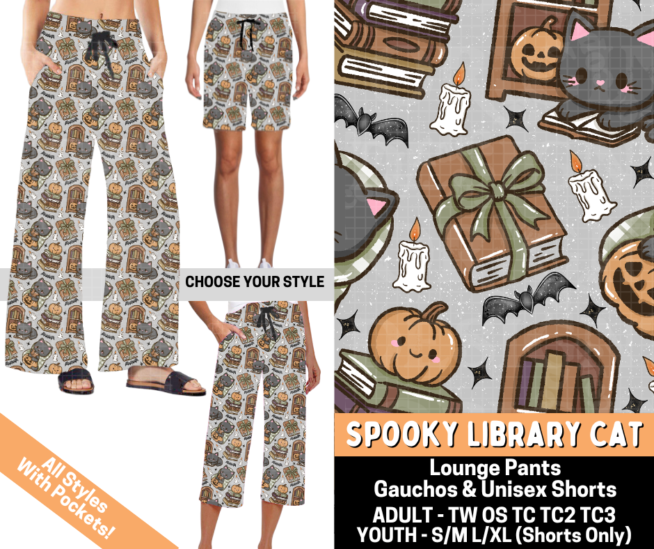 Preorder! Closes 7/1. ETA Oct. Spooky Library Cat Combo Lounge Lengths