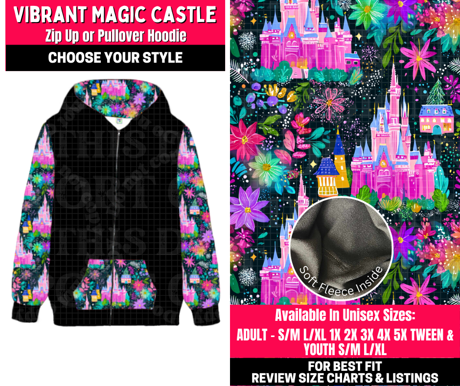 Preorder! Closes 10/23. ETA Jan. Vibrant Magic Castle Zip-Up or Pullover Hoodie