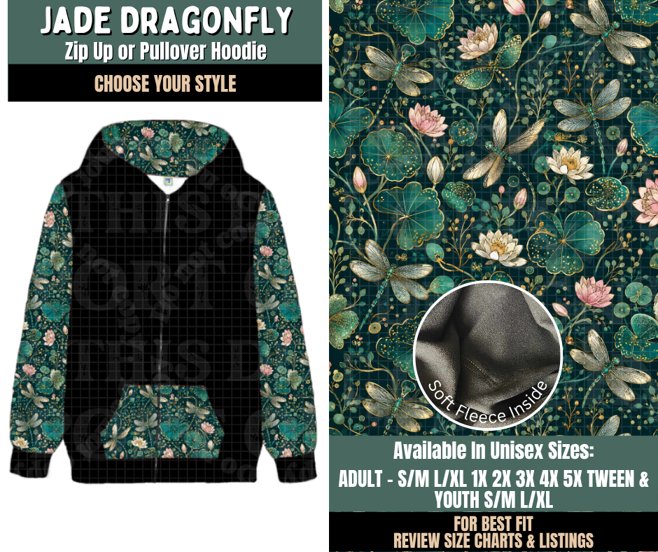 Preorder! Closes 9/17. ETA Dec. Jade Dragonfly Zip-Up or Pullover Hoodie