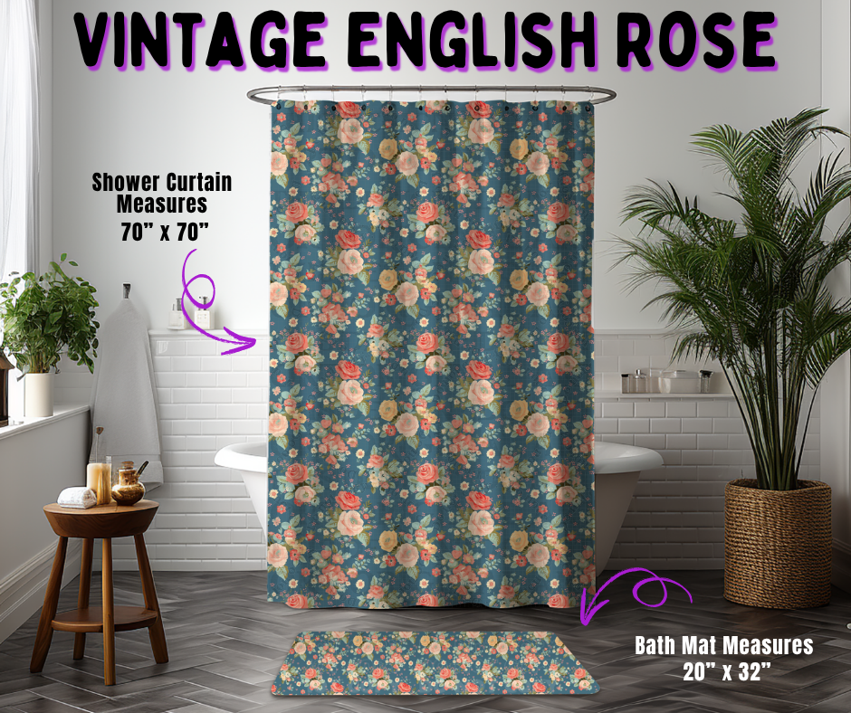 Preorder! Closes 10/21. ETA Jan. Vintage English Rose Custom Shower Curtain and/or Bath Mat