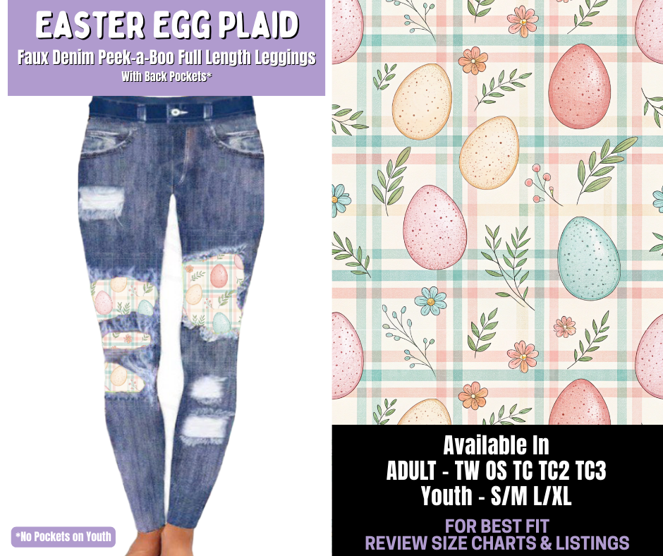 Preorder! Closes 1/22. ETA April. Easter Egg Plaid Full Length Faux Denim Peekaboo