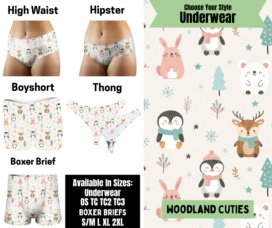 Preorder! Closes 8/25. ETA Nov. Woodland Cuties Hipster, High Waist, Boyshort, & Thong Underwear & Boxer Briefs