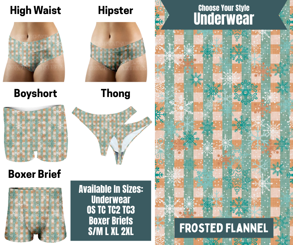 Preorder! Closes 9/30. ETA Dec. Frosted Flannel Hipster, High Waist, Boyshort, & Thong Underwear & Boxer Briefs