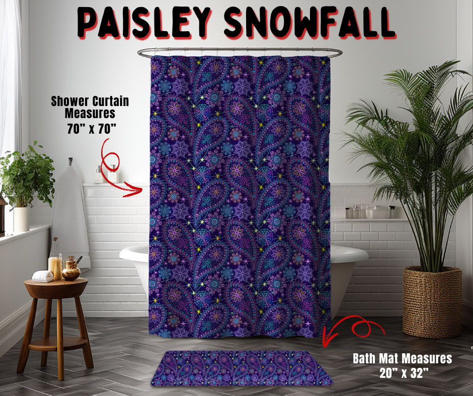 Preorder! Closes 9/2. ETA Dec. Paisley Snowfall Custom Shower Curtain and/or Bath Mat