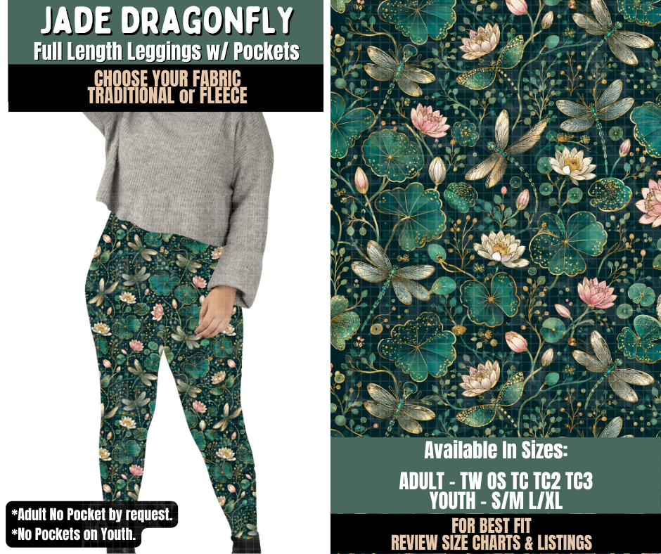 Preorder! Closes 9/17. ETA Dec. Jade Dragonfly Leggings Choose Fleece or Traditional