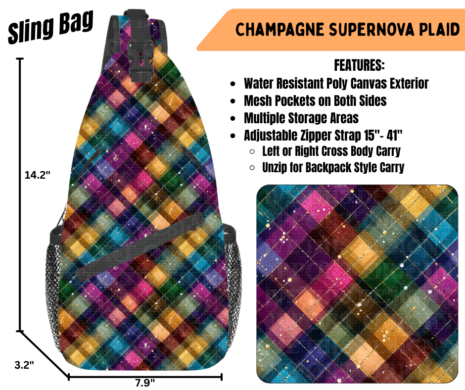 Preorder! Closes 6/22. ETA Sept. Champagne Supenova Plaid Sling Bag