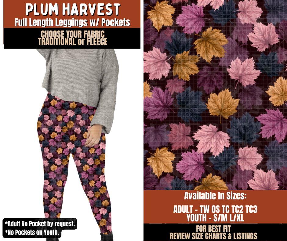Preorder! Closes 7/20. ETA Oct. Plum Harvest Leggings Choose Fleece or Traditional