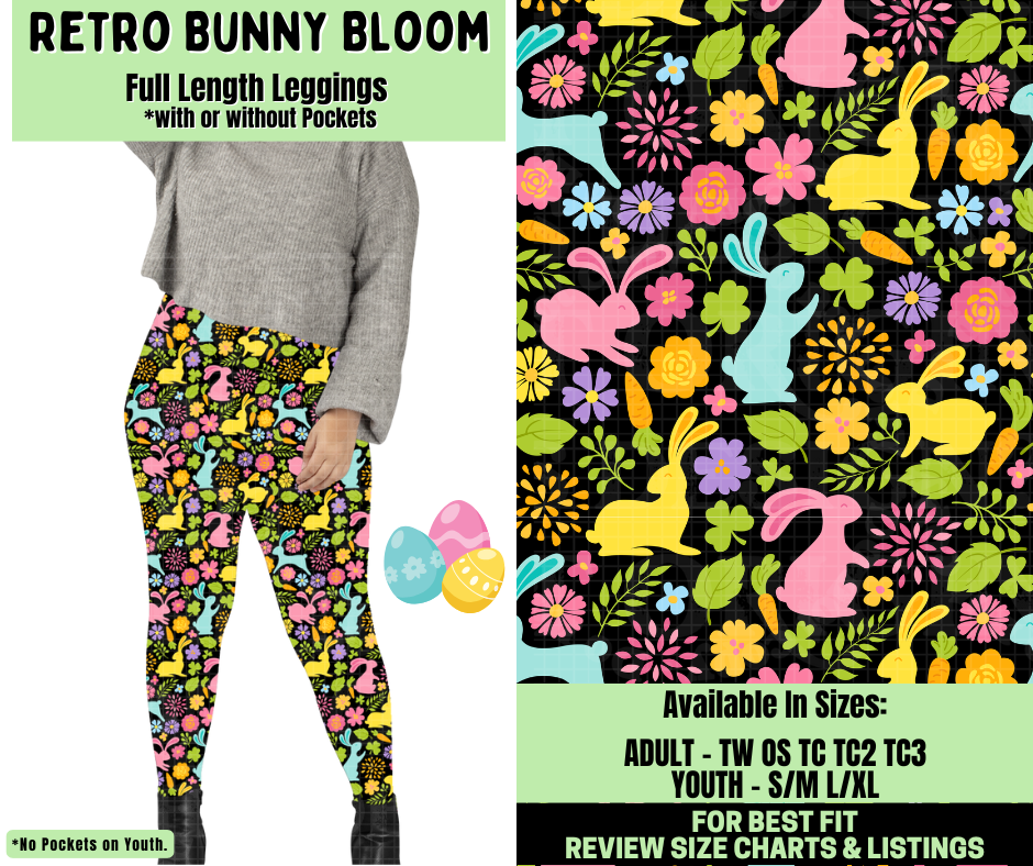 Preorder! Closes 1/19. ETA April. Retro Bunny Bloom Full Length Leggings w/wo Pockets
