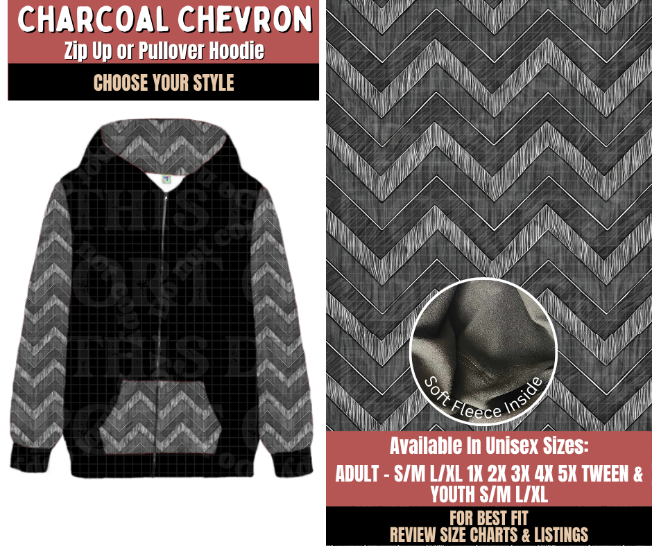 Preorder! Closes 10/22. ETA Jan. Charcoal Chevron Zip-Up or Pullover Hoodie