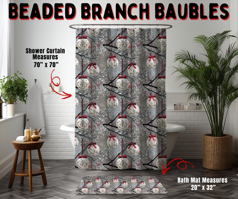 Preorder! Closes 9/2. ETA Dec. Beaded Branch Baubles Custom Shower Curtain and/or Bath Mat