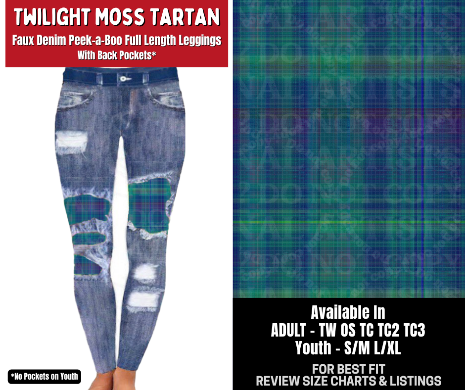 Preorder! Closes 10/26. ETA Jan. Twilight Moss Tartan Full Length Faux Denim Peekaboo