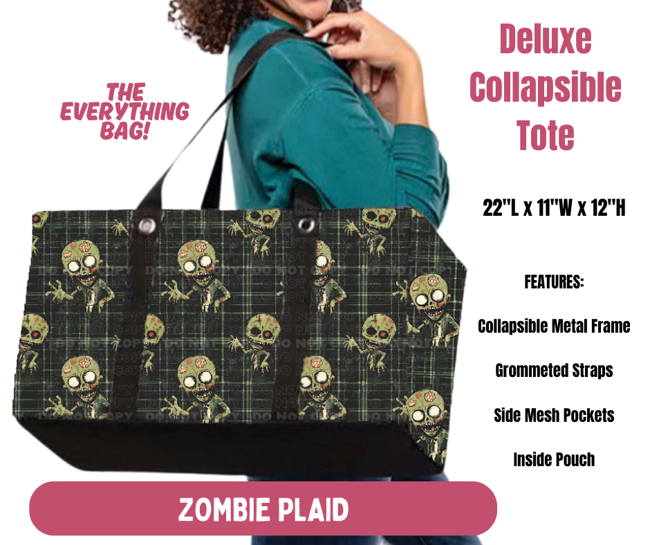 Preorder! Closes 10/8. ETA Jan. Zombie Plaid Collapsible Tote