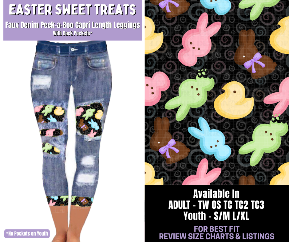 Preorder! Closes 1/22. ETA April. Easter Sweet Treats Capri Faux Denim Peekaboo