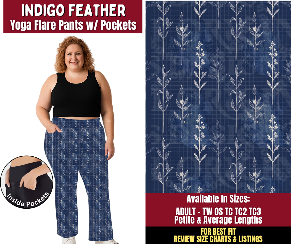 Preorder! Closes 9/28. ETA Dec. Indigo Feather Yoga Flare Pants