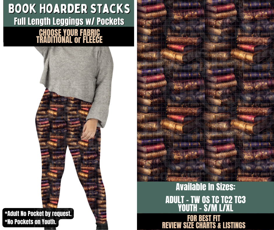 Preorder! Closes 9/17. ETA Dec. Book Hoarder Stacks Leggings Choose Fleece or Traditional