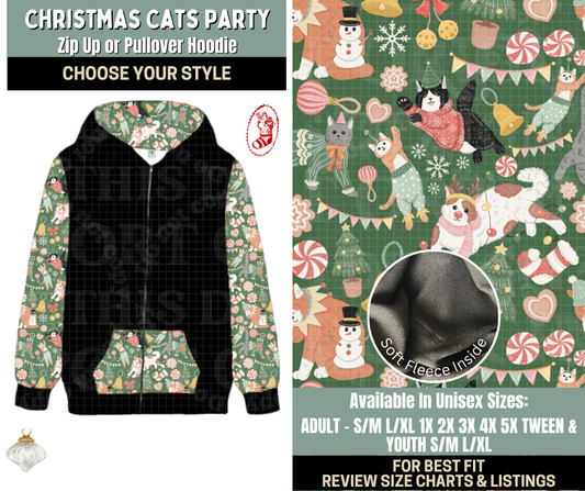 Preorder! Closes 9/15. ETA Dec. Christmas Cats Party Zip-Up or Pullover Hoodie