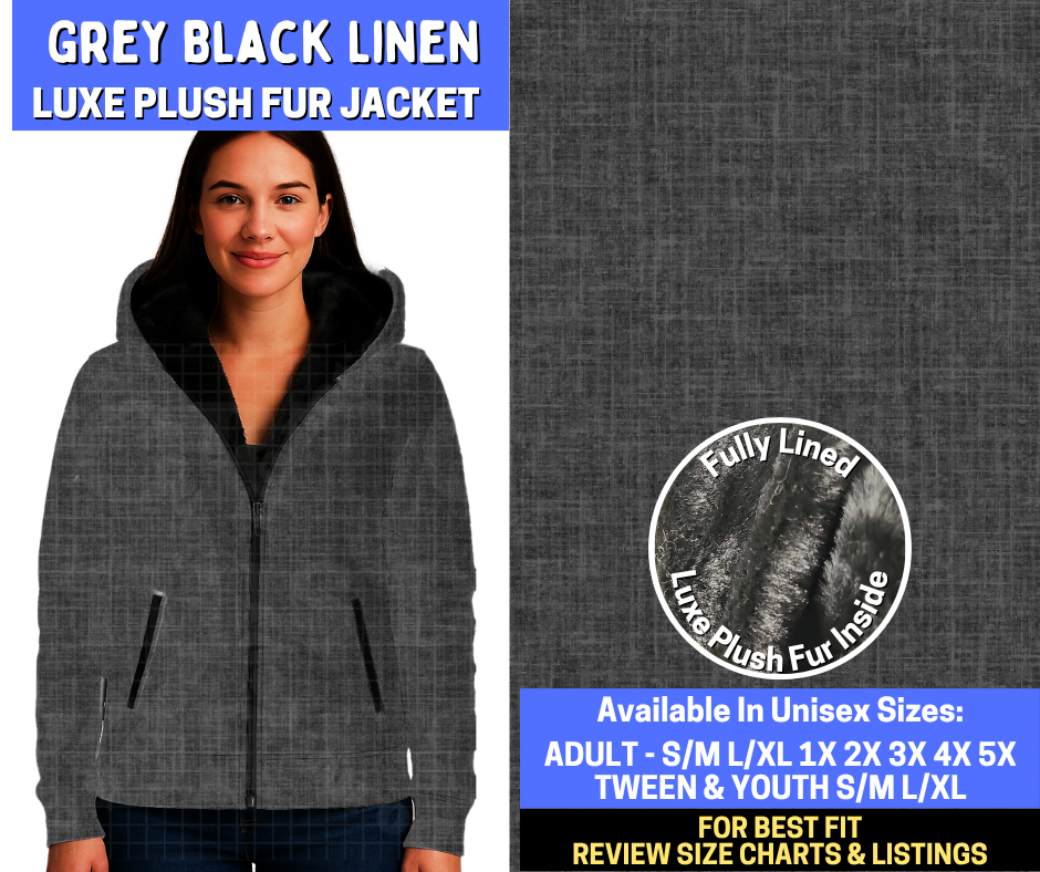 Preorder! Closes 10/29. ETA Jan. Grey Black Linen Luxe Fur Jacket