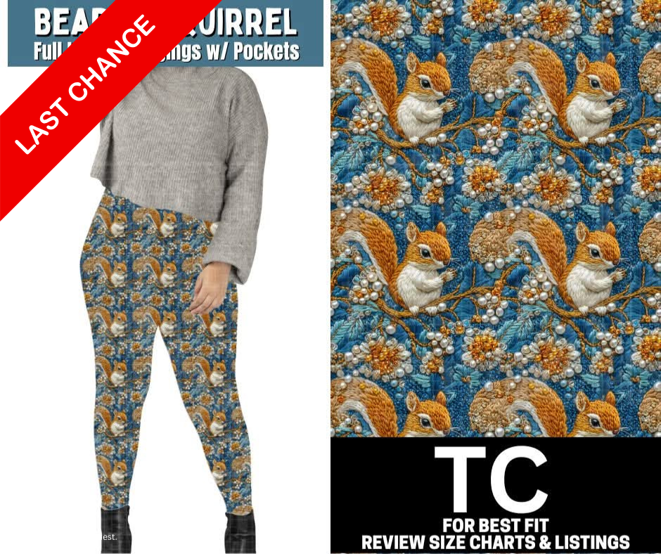 Beaded Squirrel Full Length Leggings w/ Pockets