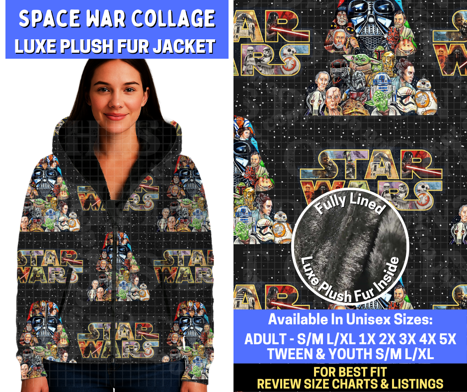 Preorder! Closes 10/20. ETA Jan. Space War Collage Luxe Fur Jacket