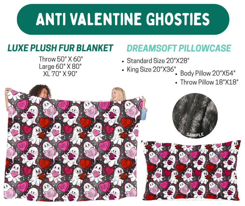 Preorder! Closes 10/12. ETA Jan. Anti-Valentine Ghosties Luxe Plush Fur Blanket and/or DreamSoft Pillowcase