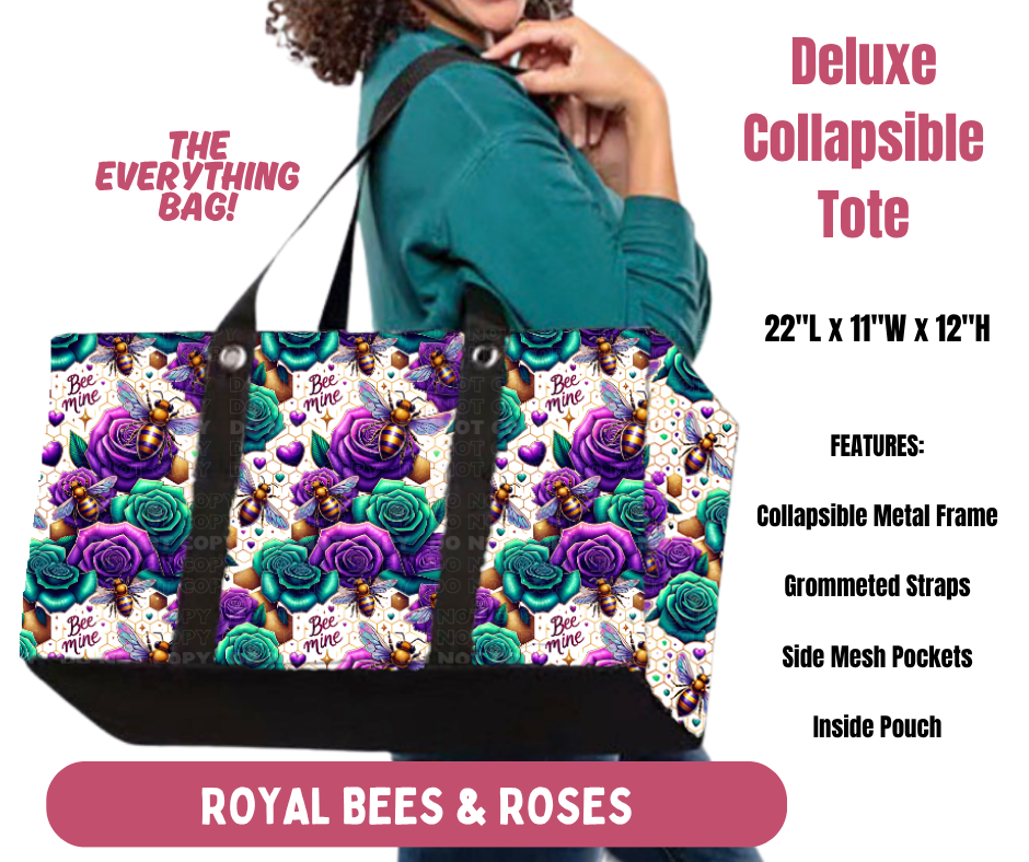 Preorder! Closes 10/8. ETA Jan. Royal Bees & Roses Collapsible Tote