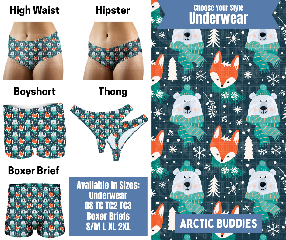 Preorder! Closes 8/26. ETA Nov. Arctic Buddies Hipster, High Waist, Boyshort, & Thong Underwear & Boxer Briefs